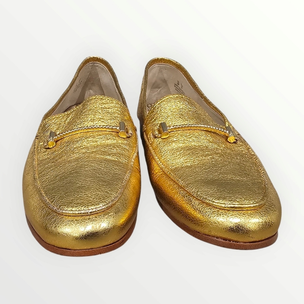 SAM EDELMAN Lior Metallic Gold Leather Horsebit Flat Loafers 8M - Picture 4 of 8